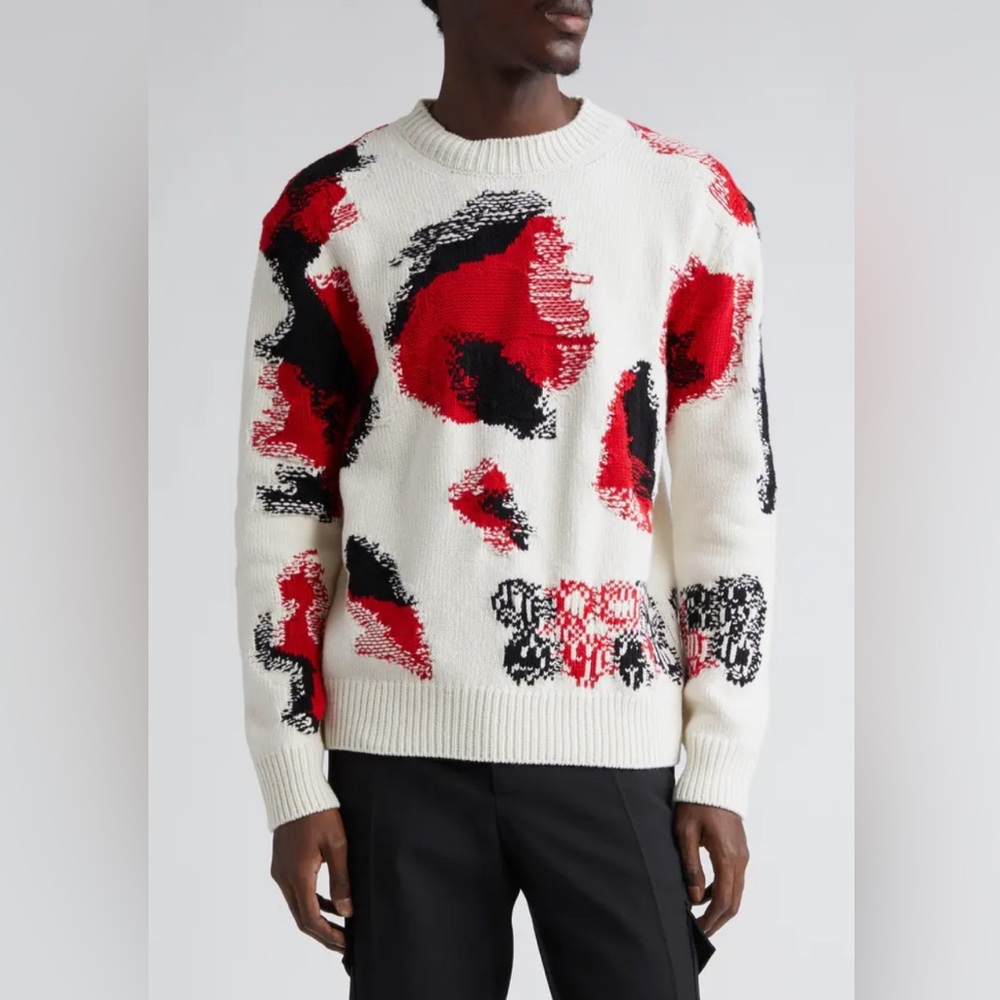 Alexander McQueen Skull Intarsia Wool, Cotton & Cashmere Crewneck Sweater